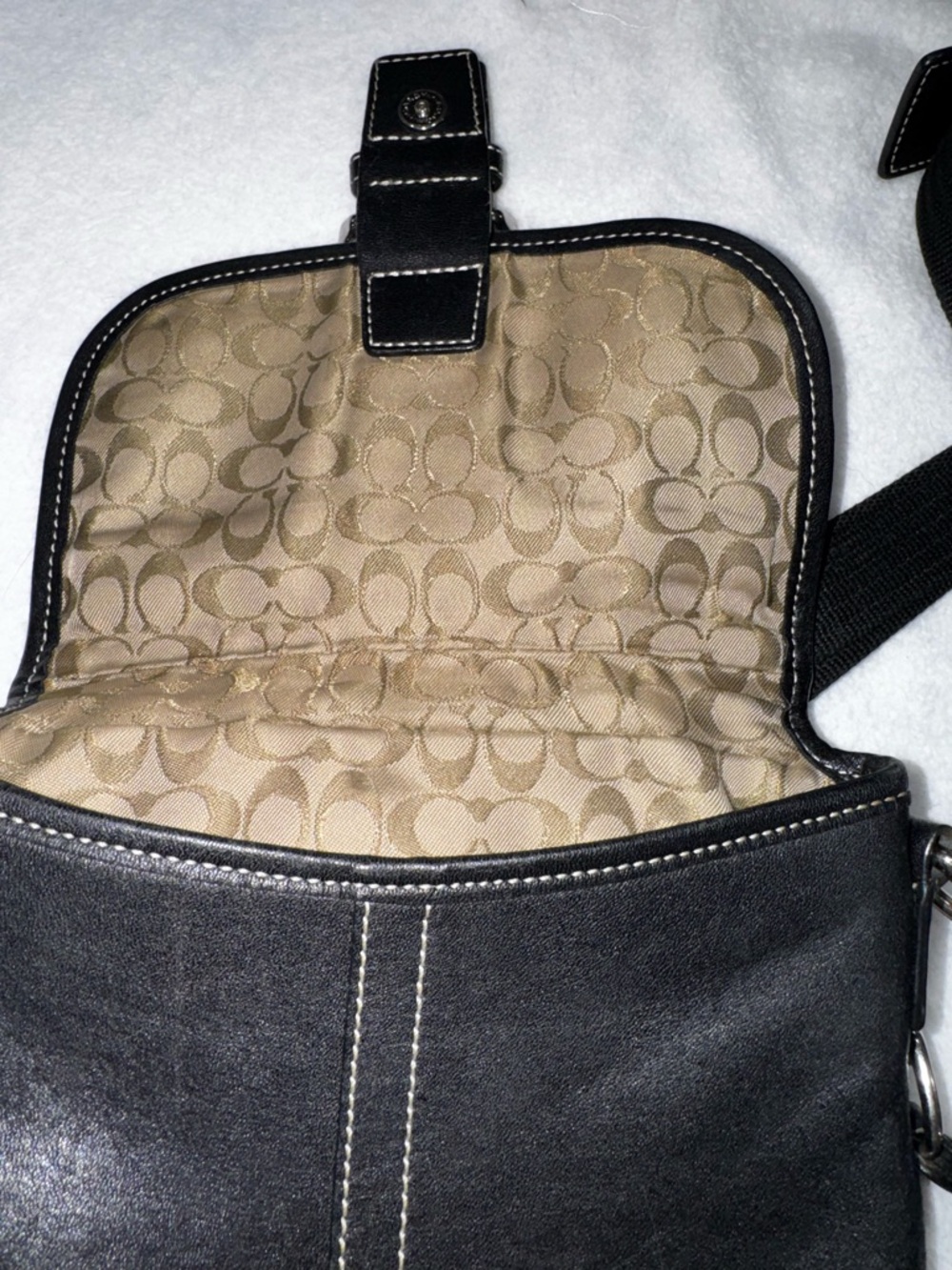 Coach Black Leather Crossbody Bag Flap Buckle Legacy Style Adjustable Strap - Picture 9 of 15